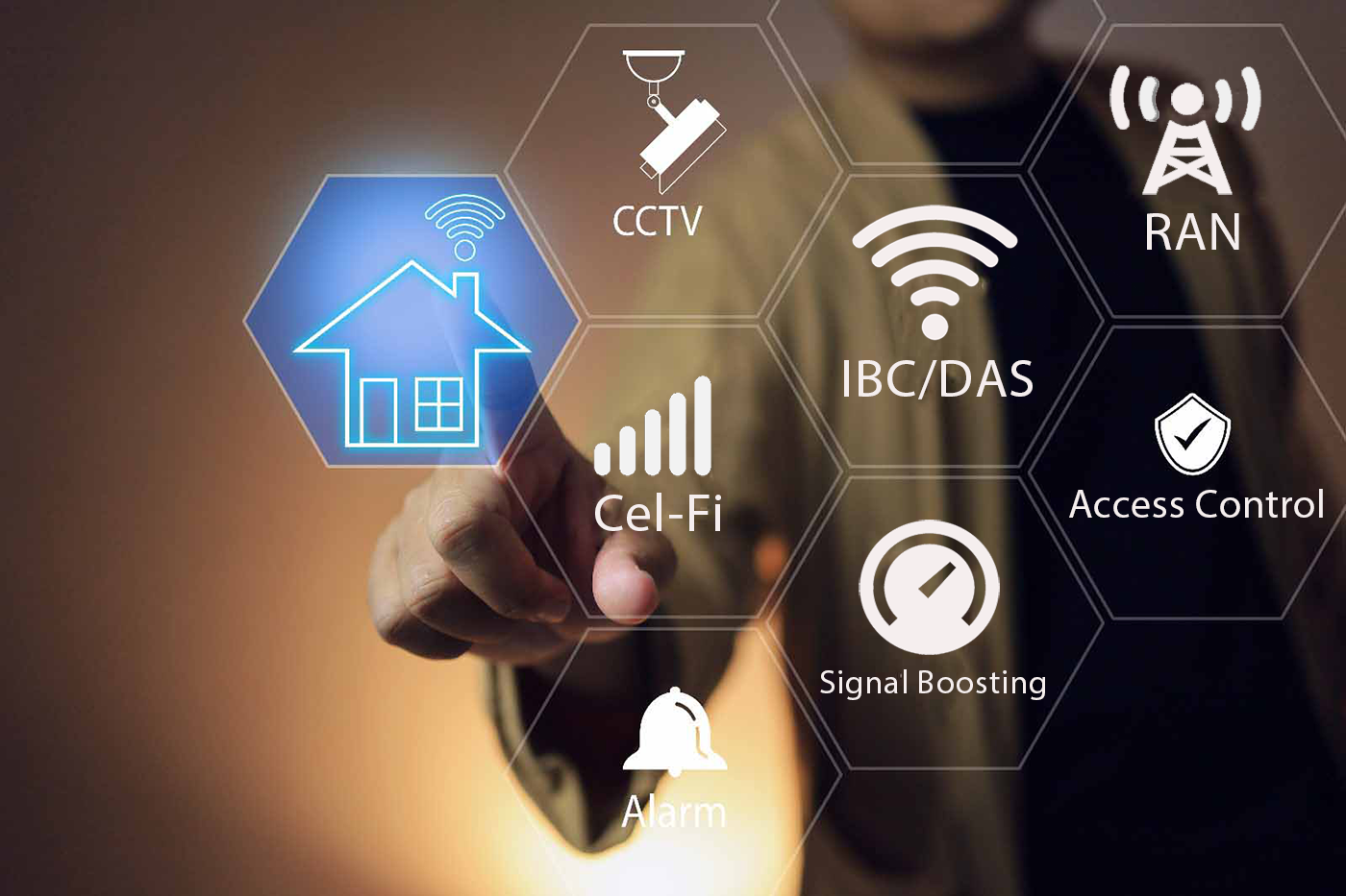 a person touching a screen with icons